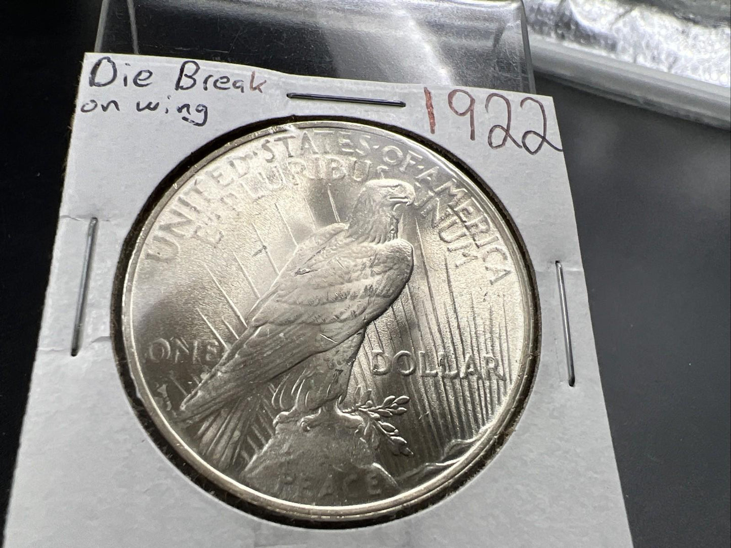 1922 P $1 Peace Silver Dollar Coin CH BU UNC Die Break on Wing VAM SK#A