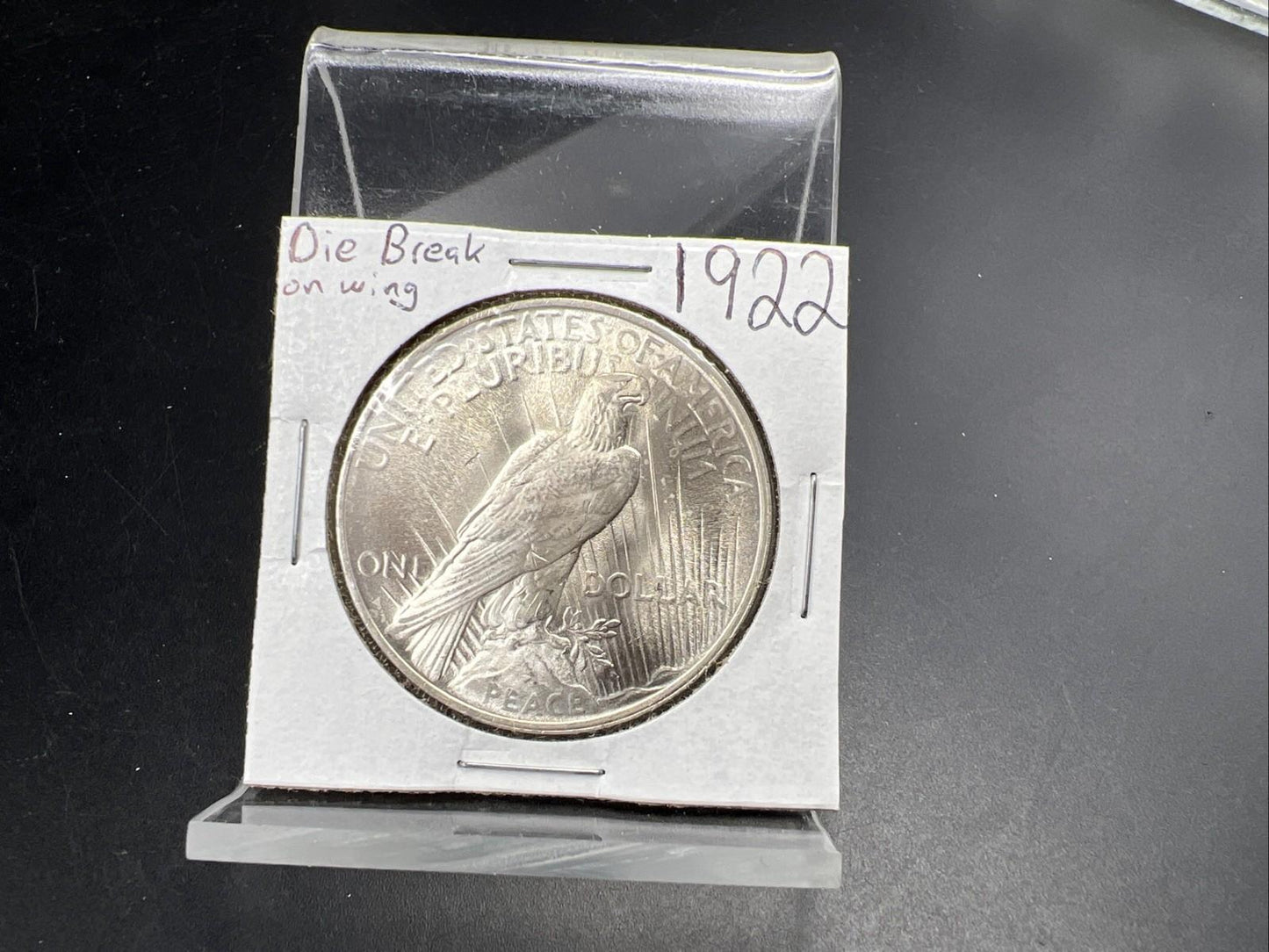1922 P $1 Peace Silver Dollar Coin CH BU UNC Die Break on Wing VAM SK#A