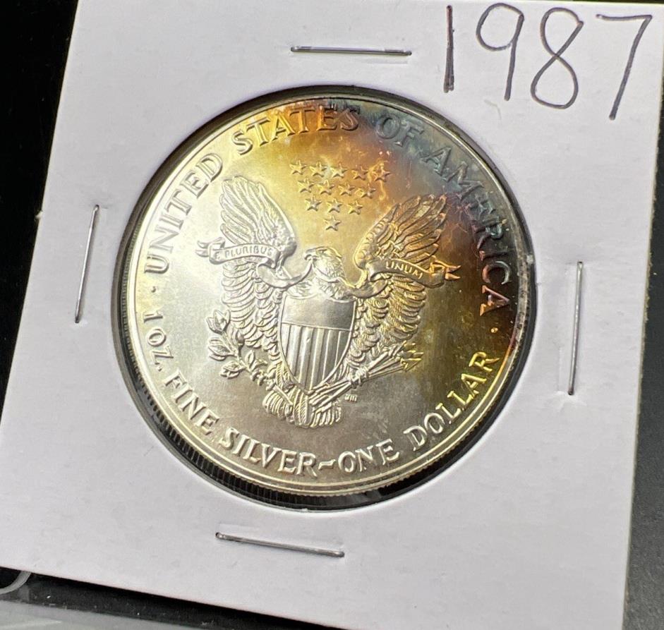 1987 1 OZ American Silver Eagle Gem BU UNC Neat Toning Reverse SK#1A
