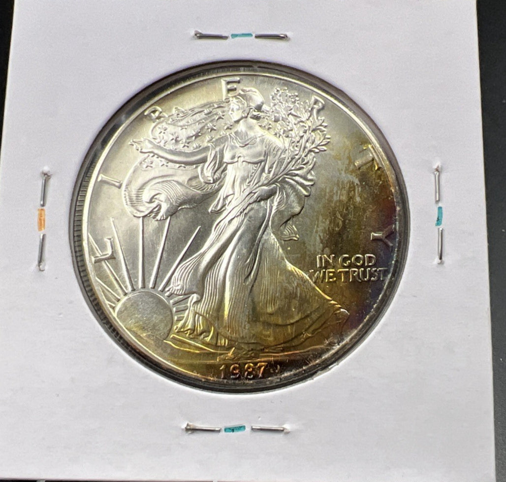 1987 1 OZ American Silver Eagle Gem BU UNC Neat Toning Reverse SK#1A