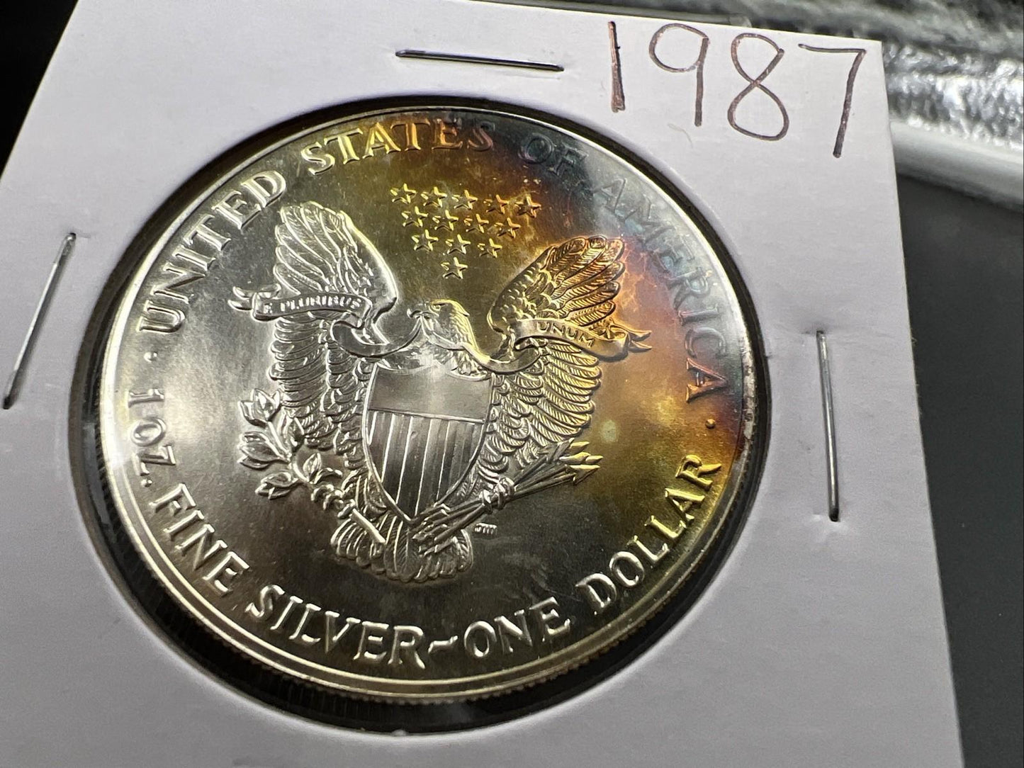 1987 1 OZ American Silver Eagle Gem BU UNC Neat Toning Reverse SK#1A