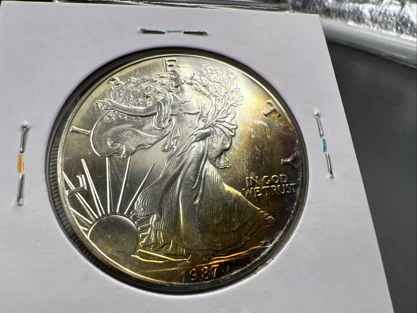 1987 1 OZ American Silver Eagle Gem BU UNC Neat Toning Reverse SK#1A