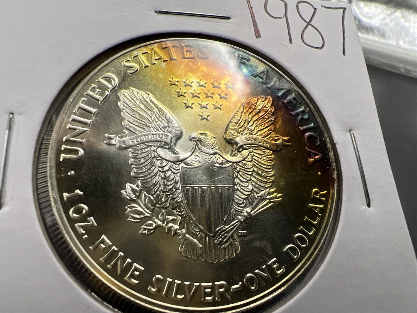 1987 1 OZ American Silver Eagle Gem BU UNC Neat Toning Reverse SK#1A