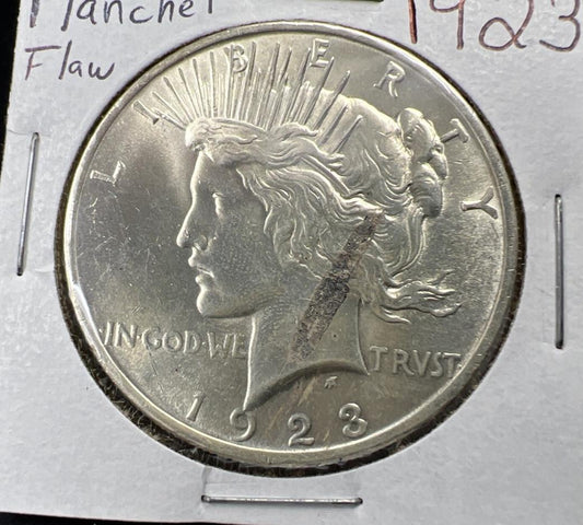 1923 P $1 Peace Silver Dollar Coin Planchet Flaw Error UNC