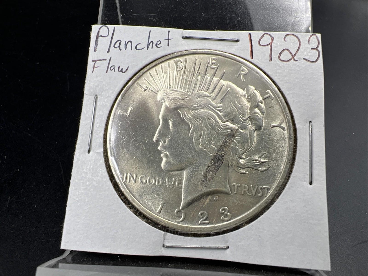 1923 P $1 Peace Silver Dollar Coin Planchet Flaw Error UNC