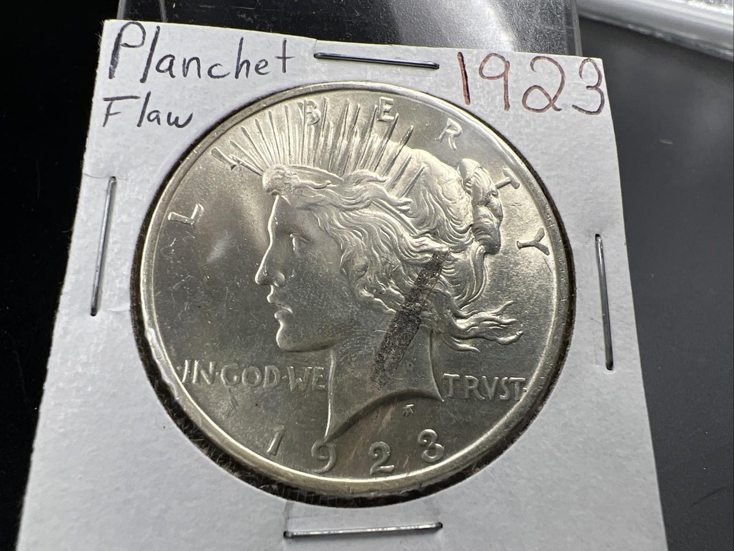 1923 P $1 Peace Silver Dollar Coin Planchet Flaw Error UNC