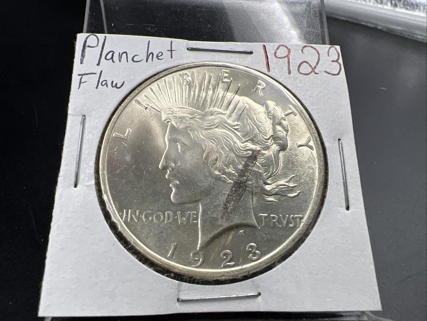 1923 P $1 Peace Silver Dollar Coin Planchet Flaw Error UNC