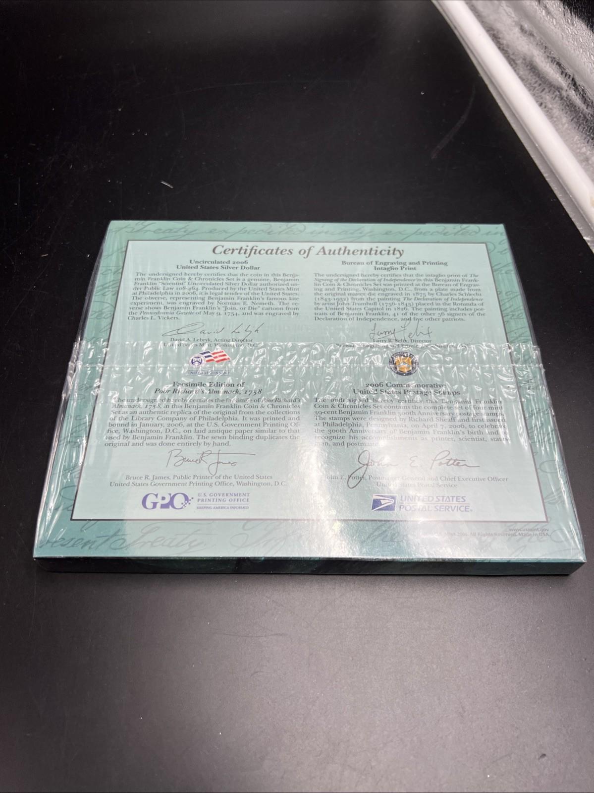 Sealed 2006 Benjamin Franklin Coin & Chronicles Commemorative Silver Dollar Set