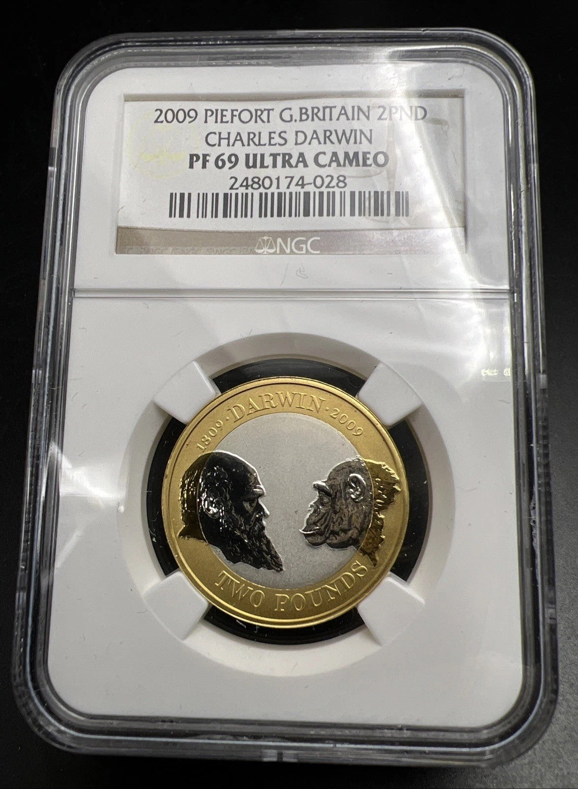 2009 Charles Darwin Piefort 2 Pounds Bi Metallic Coin NGC PF69 UCAM