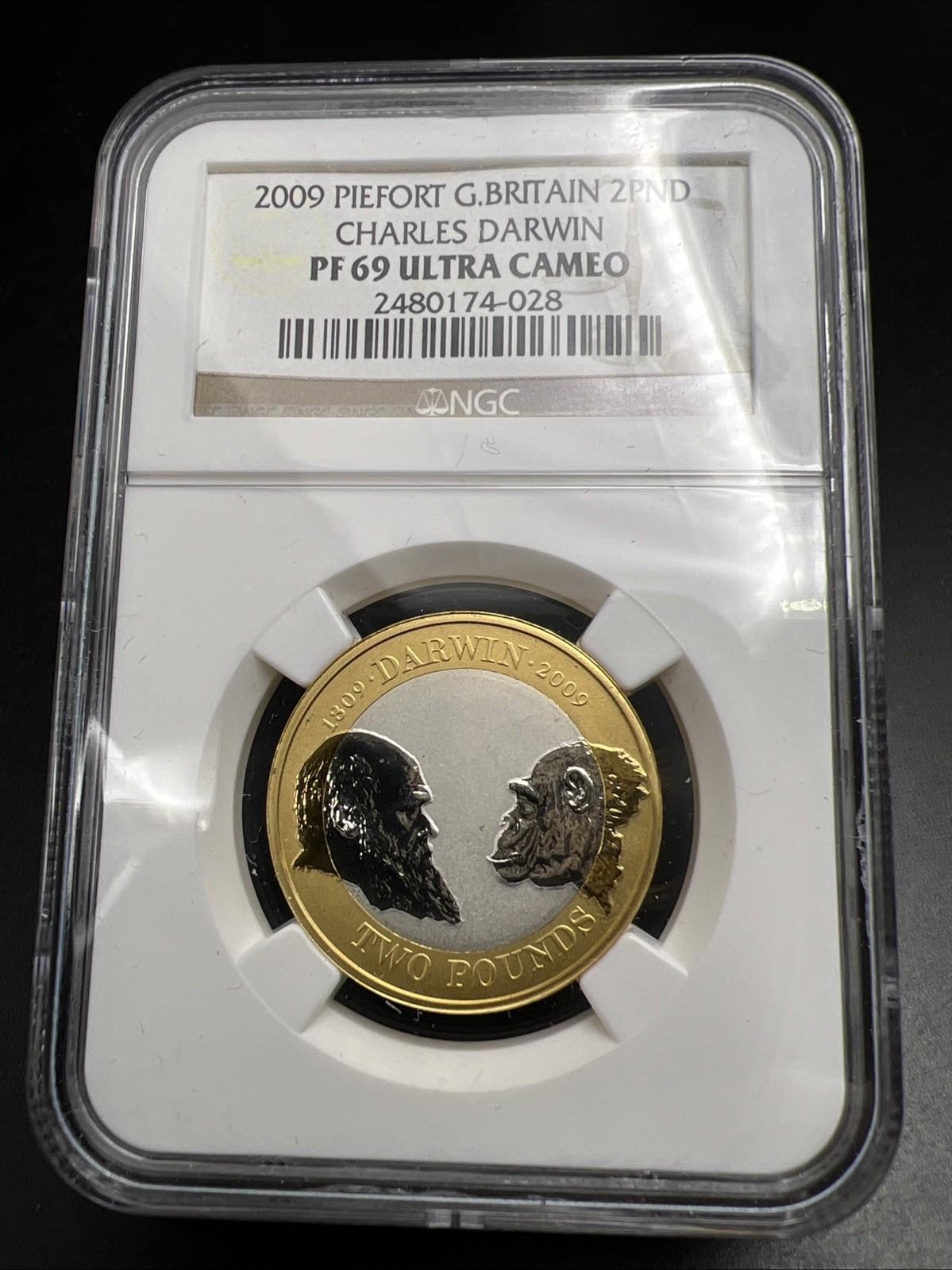 2009 Charles Darwin Piefort 2 Pounds Bi Metallic Coin NGC PF69 UCAM