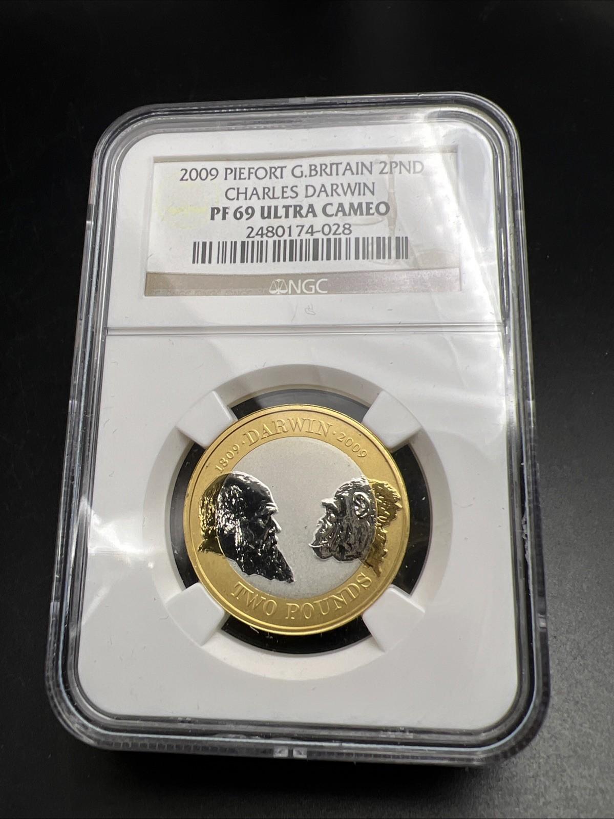 2009 Charles Darwin Piefort 2 Pounds Bi Metallic Coin NGC PF69 UCAM