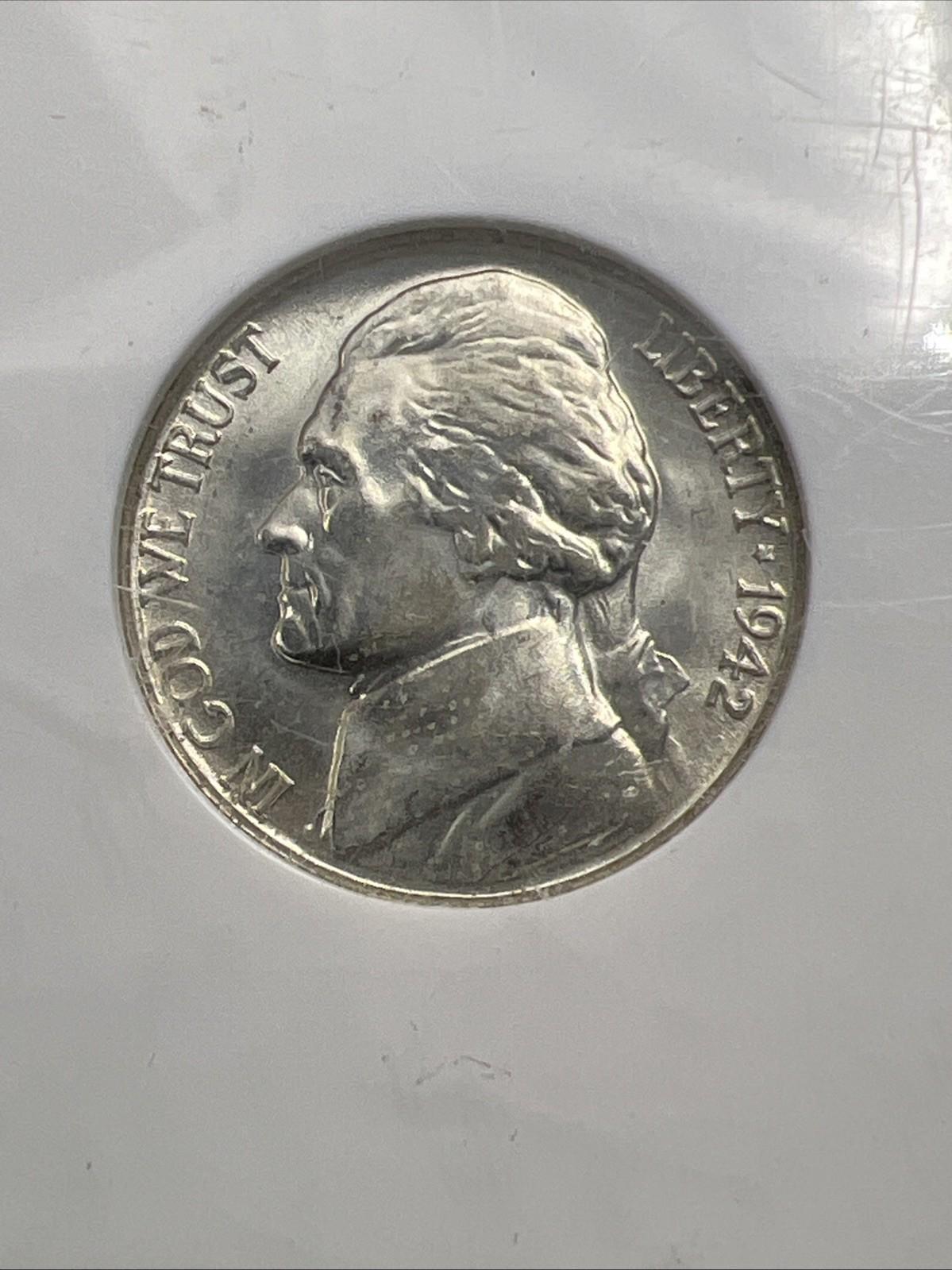 1942 S 5c 35% Silver War Nickel Jefferson NGC MS66 Gem BU Certified #023