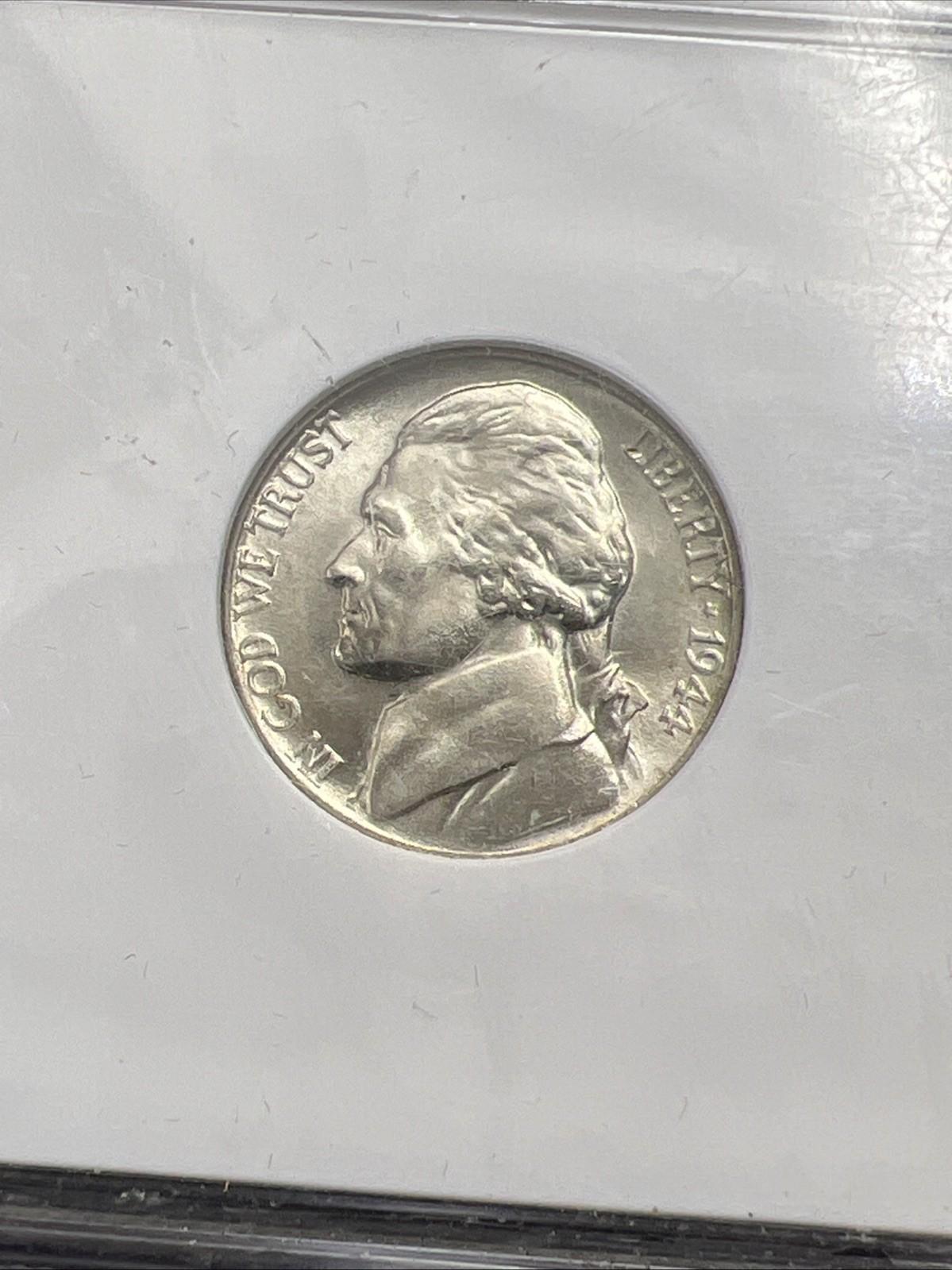 1944 P 5c 35% Silver War Nickel Jefferson NGC MS66 Gem BU Certified #012