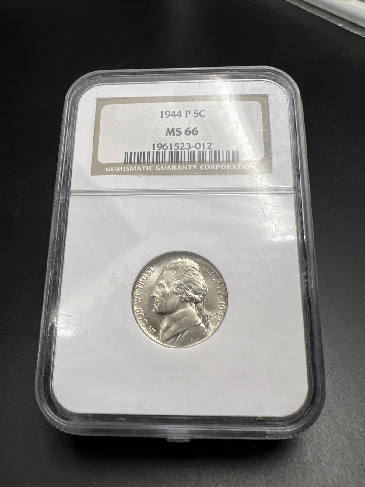 1944 P 5c 35% Silver War Nickel Jefferson NGC MS66 Gem BU Certified #012