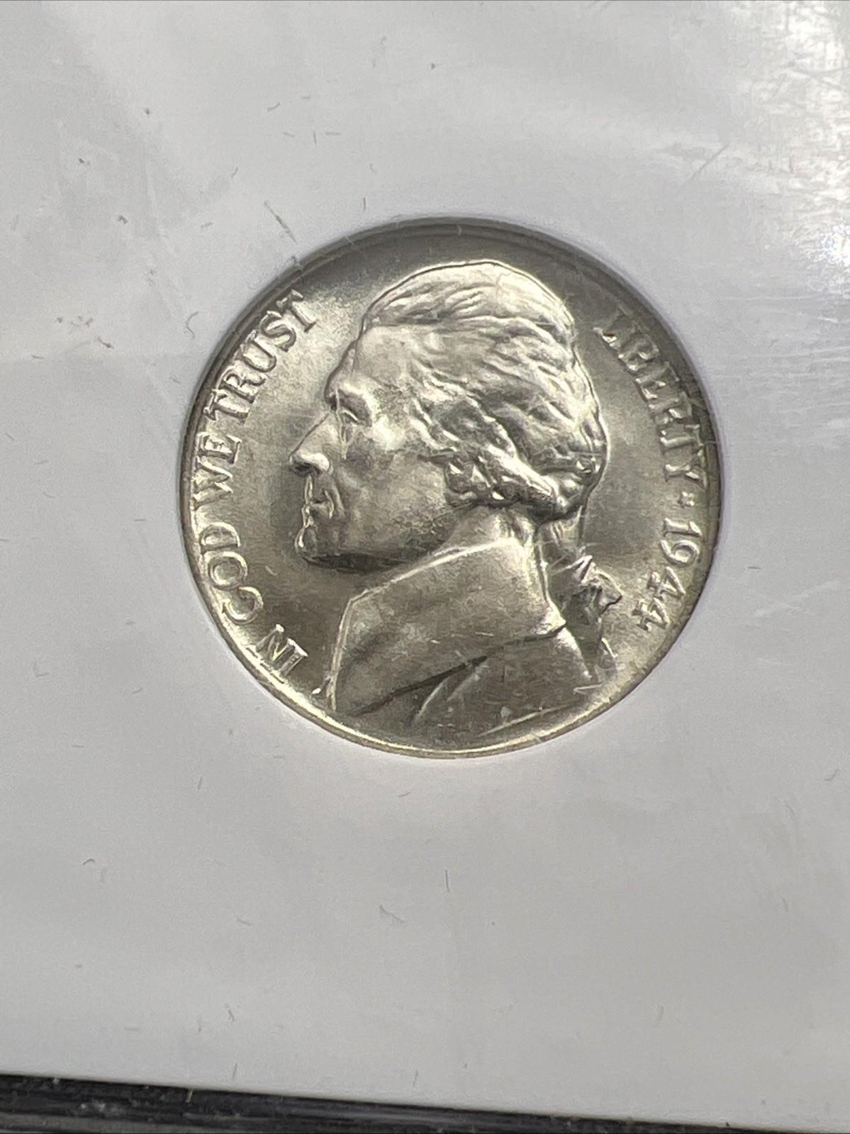 1944 P 5c 35% Silver War Nickel Jefferson NGC MS66 Gem BU Certified #012