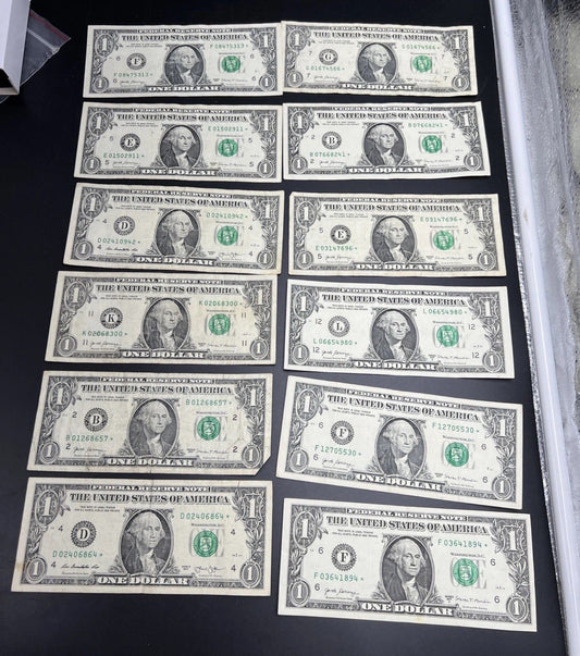 Lot of 12 2013 2017 * Star FRN Federal Reserve Notes G-F Circ Conditions #864