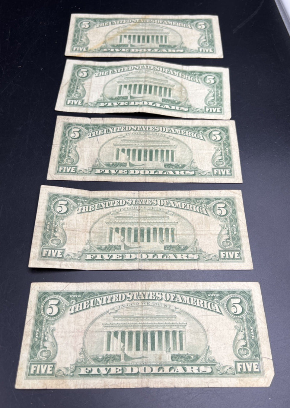 Lot Of 5 1963 USN United States Red Seal $5 Five Dollar Bill Notes G / VG #283