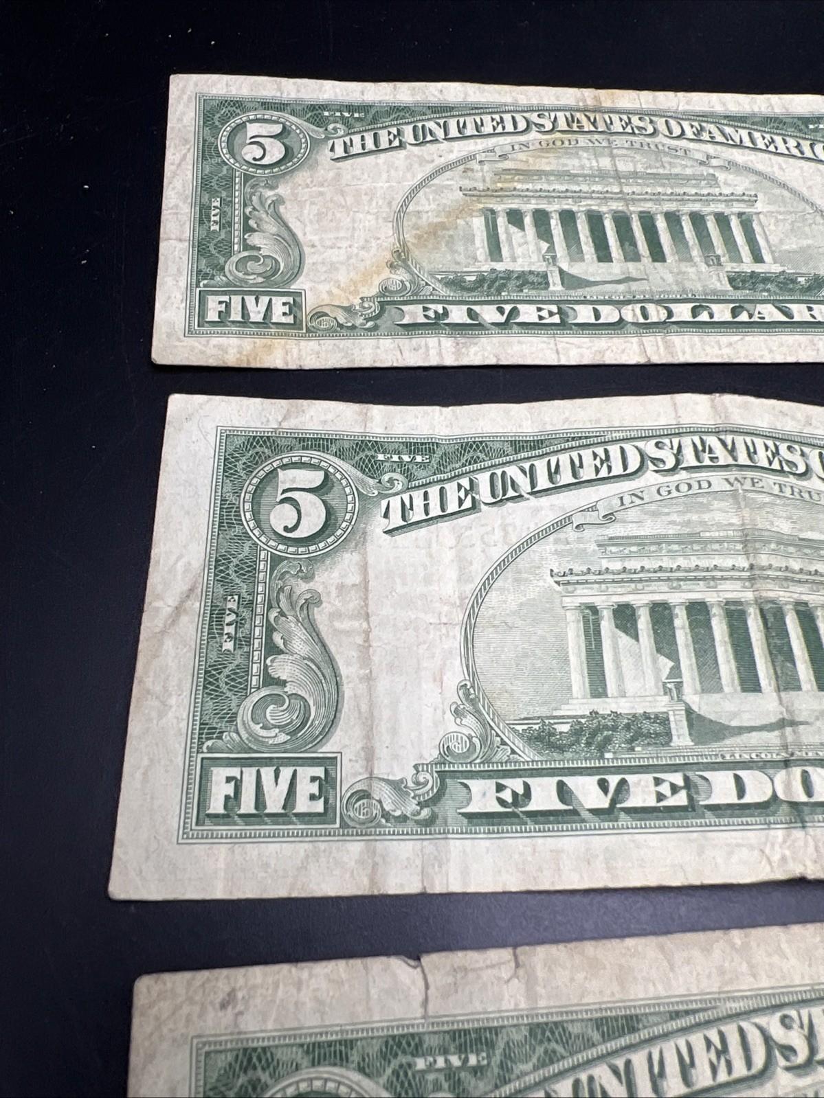 Lot Of 5 1963 USN United States Red Seal $5 Five Dollar Bill Notes G / VG #283