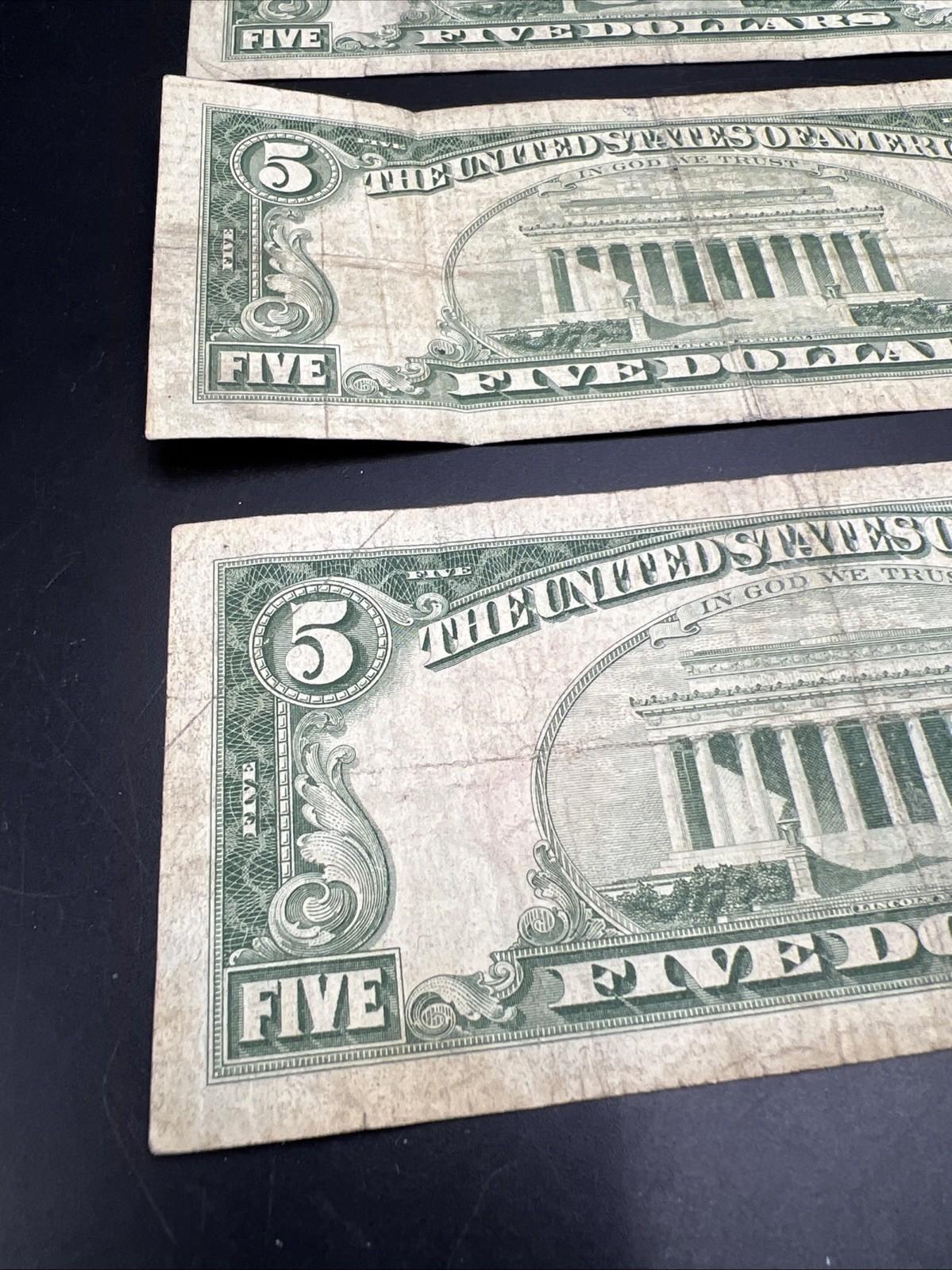 Lot Of 5 1963 USN United States Red Seal $5 Five Dollar Bill Notes G / VG #283