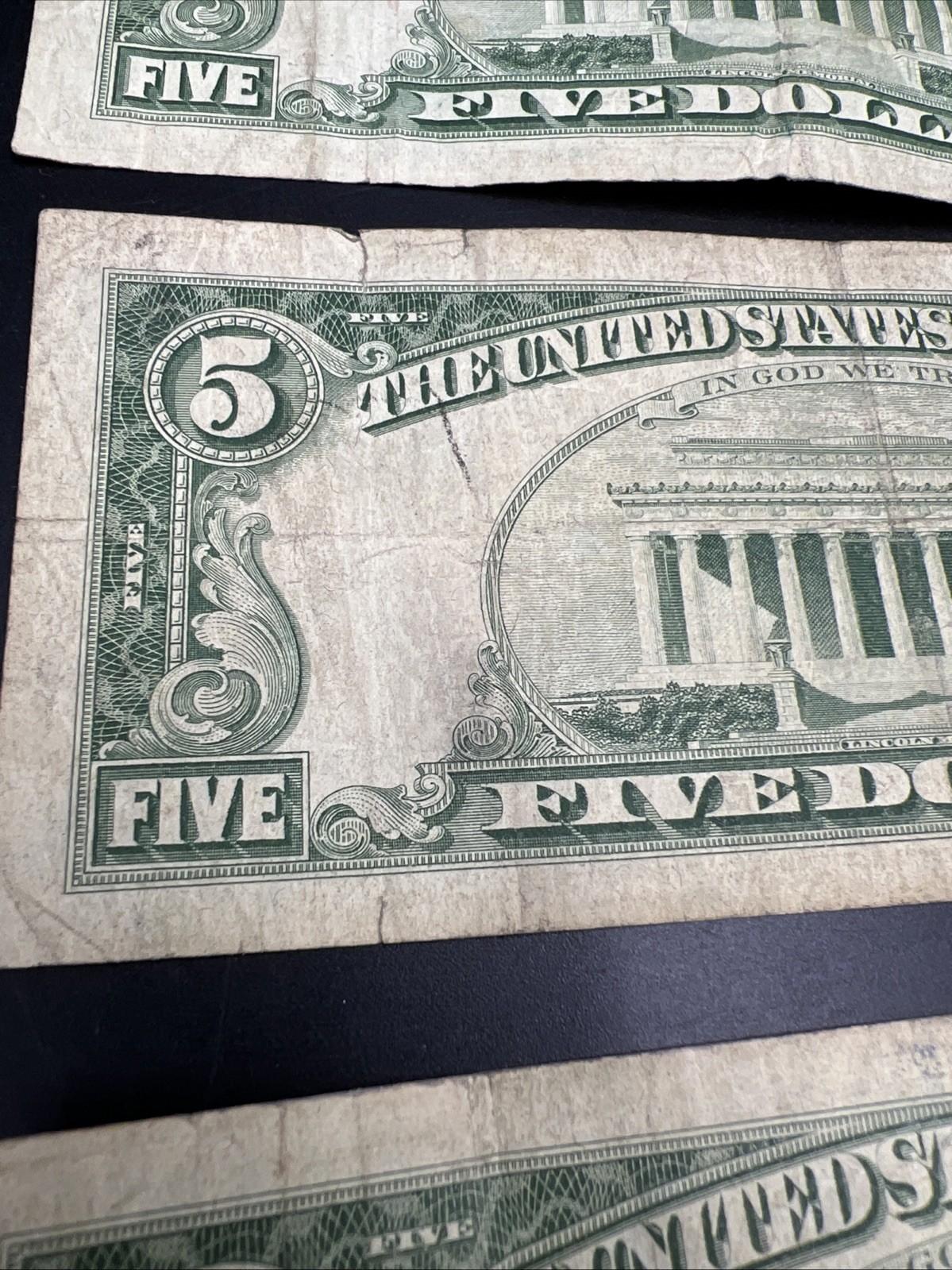 Lot Of 5 1963 USN United States Red Seal $5 Five Dollar Bill Notes G / VG #283