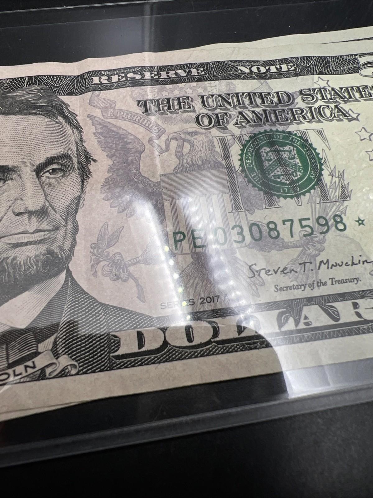 Lot Of 2 2017 A $5 * Star FRN Five Dollar Bills VF Circ Notes #598