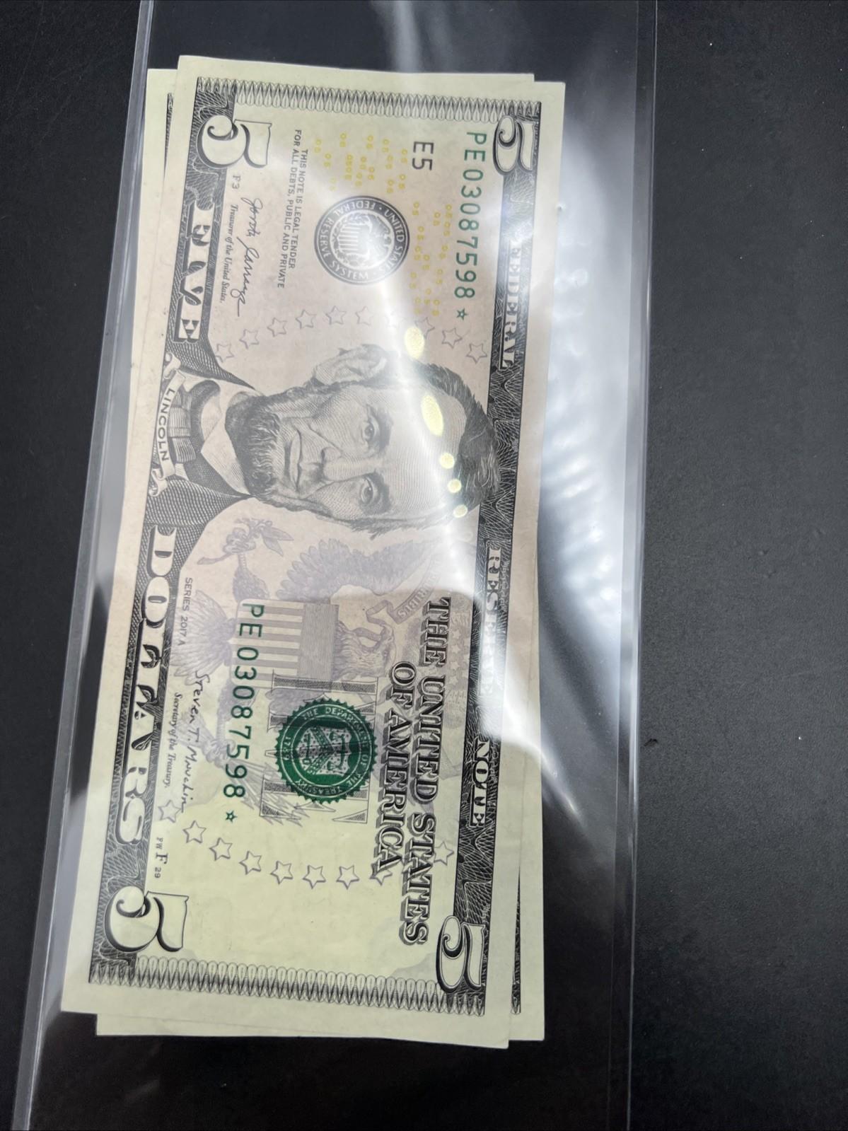 Lot Of 2 2017 A $5 * Star FRN Five Dollar Bills VF Circ Notes #598