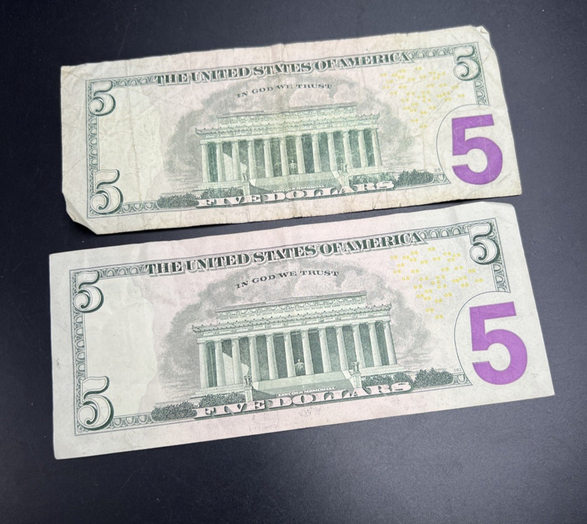 Lot Of 2 2017 A $5 * Star FRN Five Dollar Bills Fine Circ Notes #003