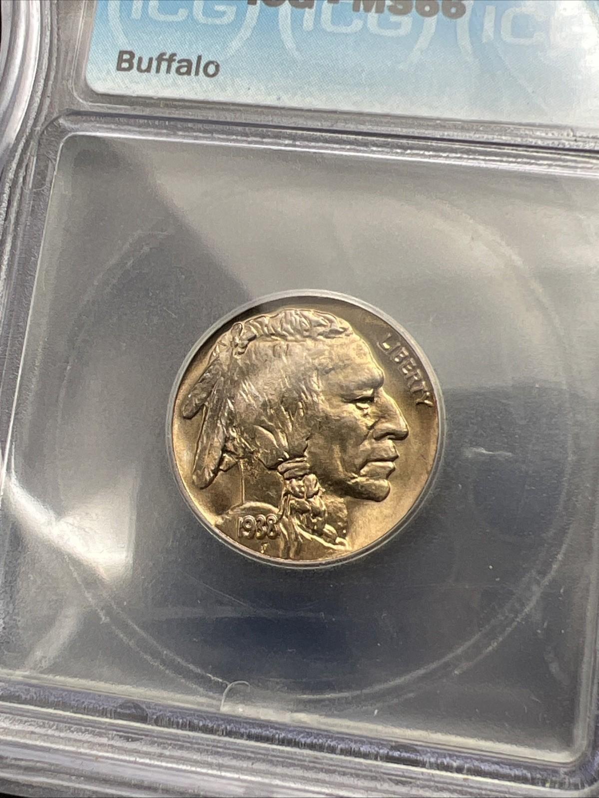 1938 D 5c Buffalo Nickel Coin GEM BU MS66 ICG Nice Strike & Luster #601