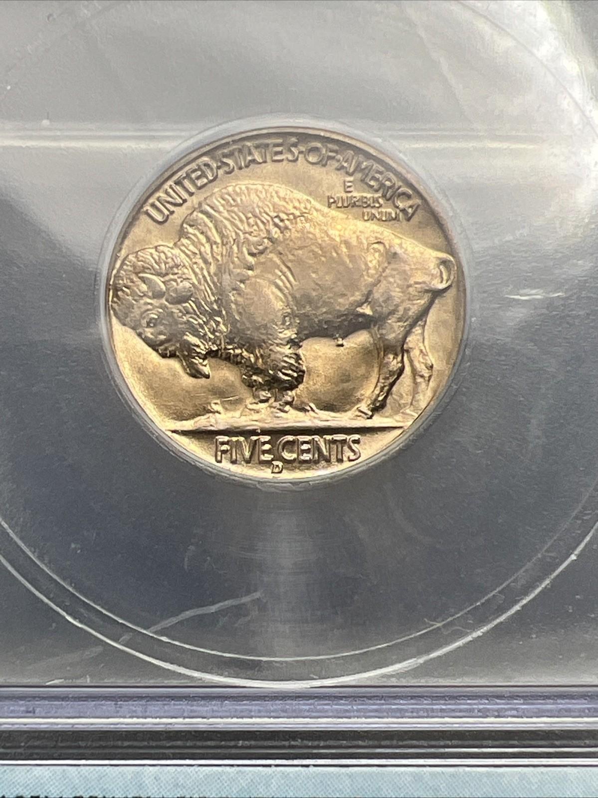 1938 D 5c Buffalo Nickel Coin GEM BU MS66 ICG Nice Strike & Luster #601