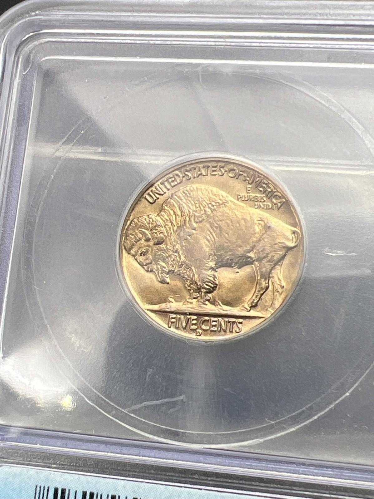 1938 D 5c Buffalo Nickel Coin GEM BU MS66 ICG Nice Strike & Luster #601