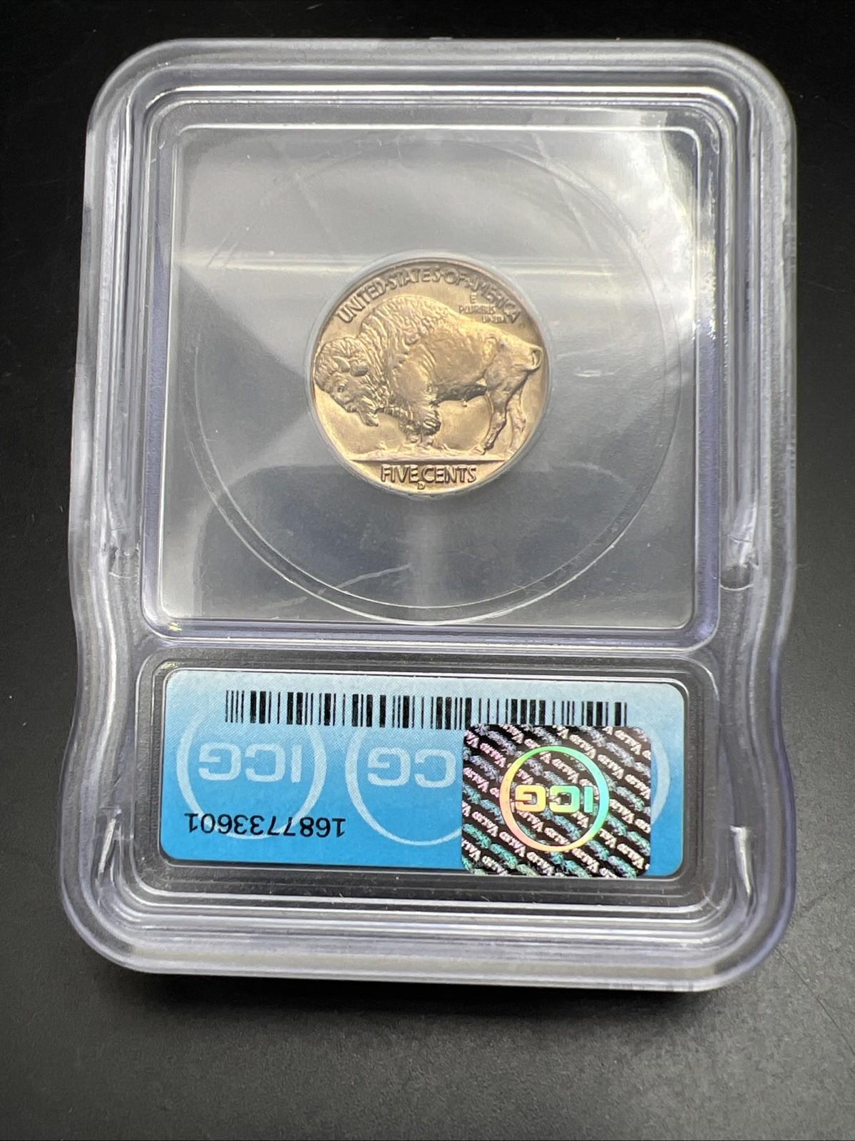 1938 D 5c Buffalo Nickel Coin GEM BU MS66 ICG Nice Strike & Luster #601