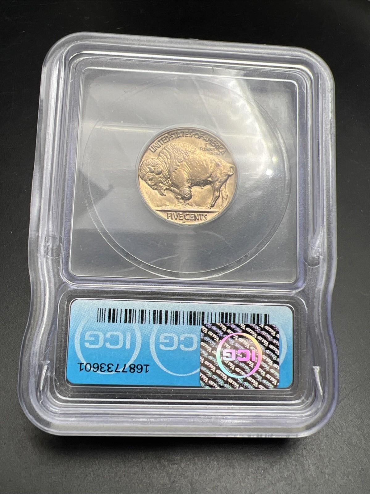 1938 D 5c Buffalo Nickel Coin GEM BU MS66 ICG Nice Strike & Luster #601