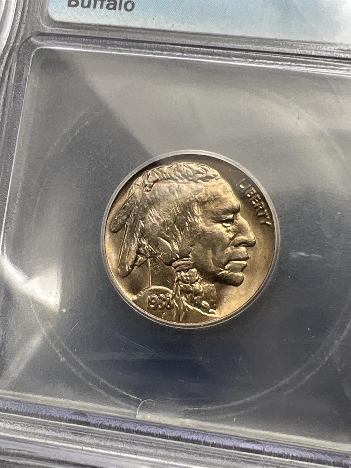 1938 D 5c Buffalo Nickel Coin GEM BU MS66 ICG Nice Strike & Luster #601