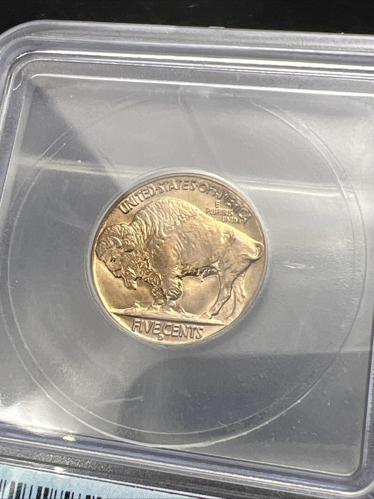 1938 D 5c Buffalo Nickel Coin GEM BU MS66 ICG Nice Strike & Luster #601