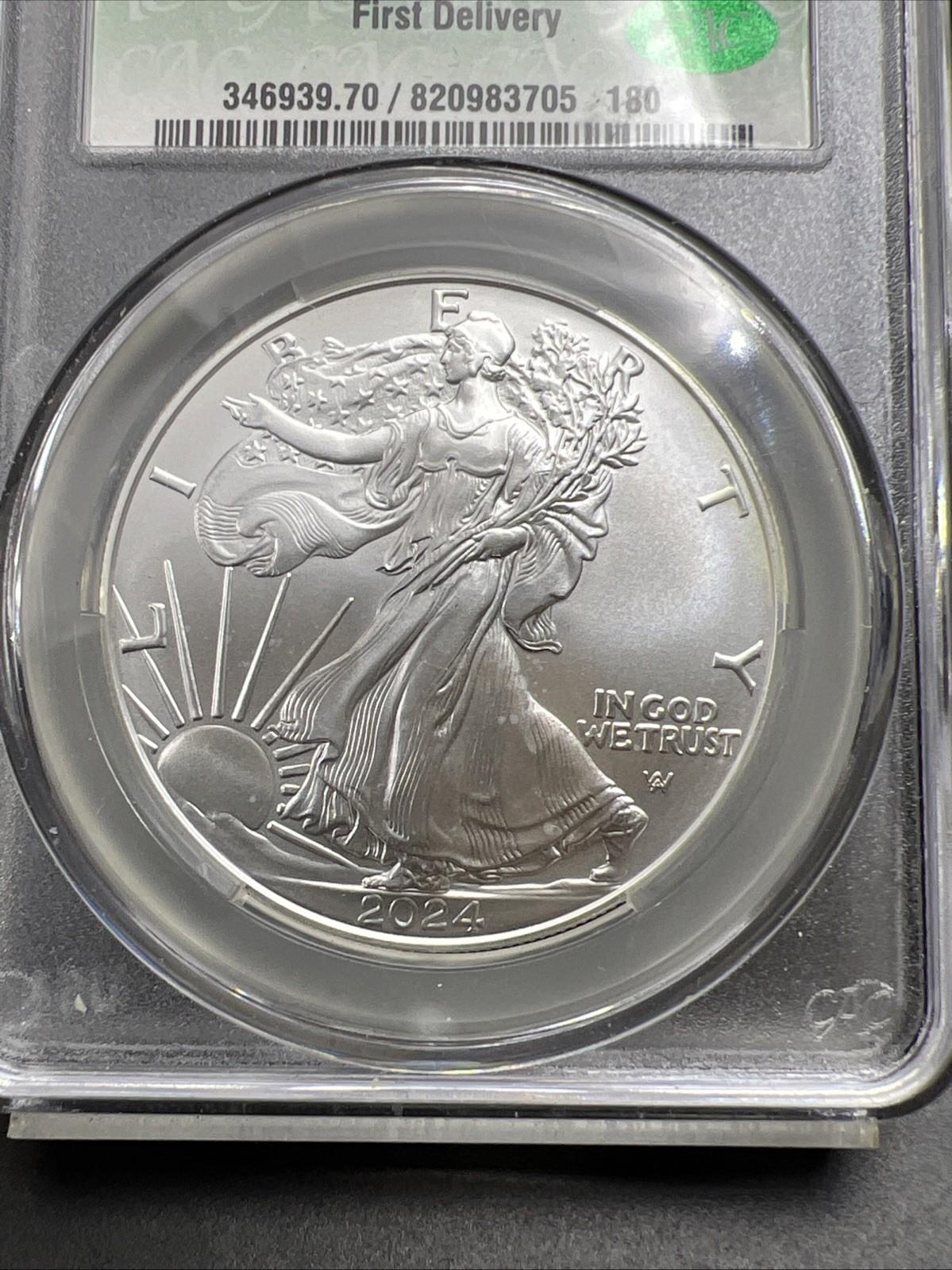 2024 1 Oz American Silver Eagle Coin CAC MS70 Gem UNC First Delivery #180
