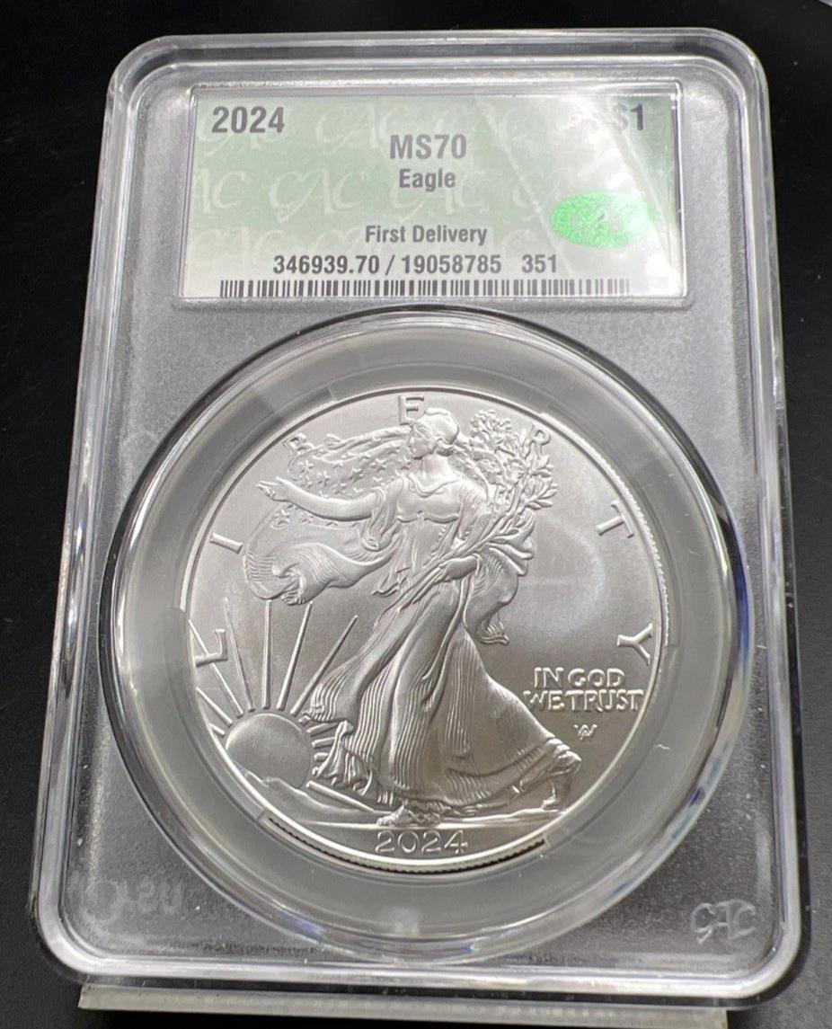 2024 1 Oz American Silver Eagle Coin CAC MS70 Gem UNC First Delivery #351