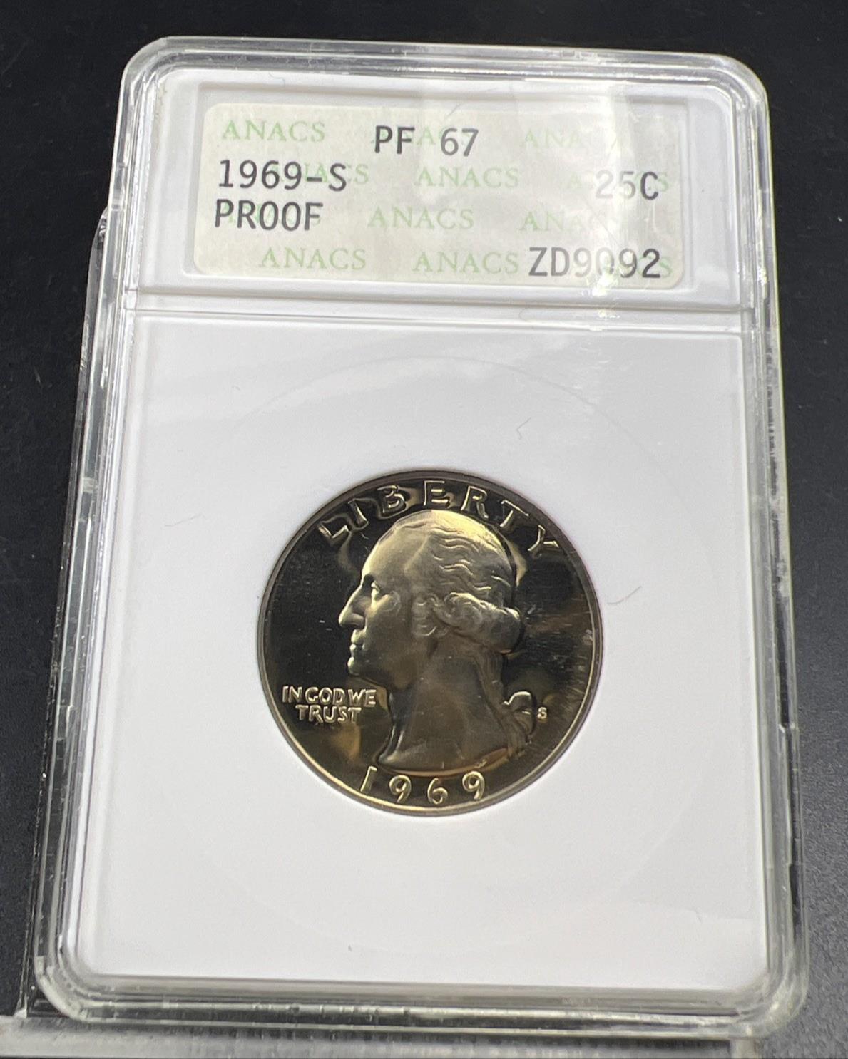 Retro ANACS Slab 1967 S 25c Washington Copper Nickel Proof Quarter PF67