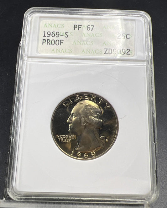 Retro ANACS Slab 1967 S 25c Washington Copper Nickel Proof Quarter PF67
