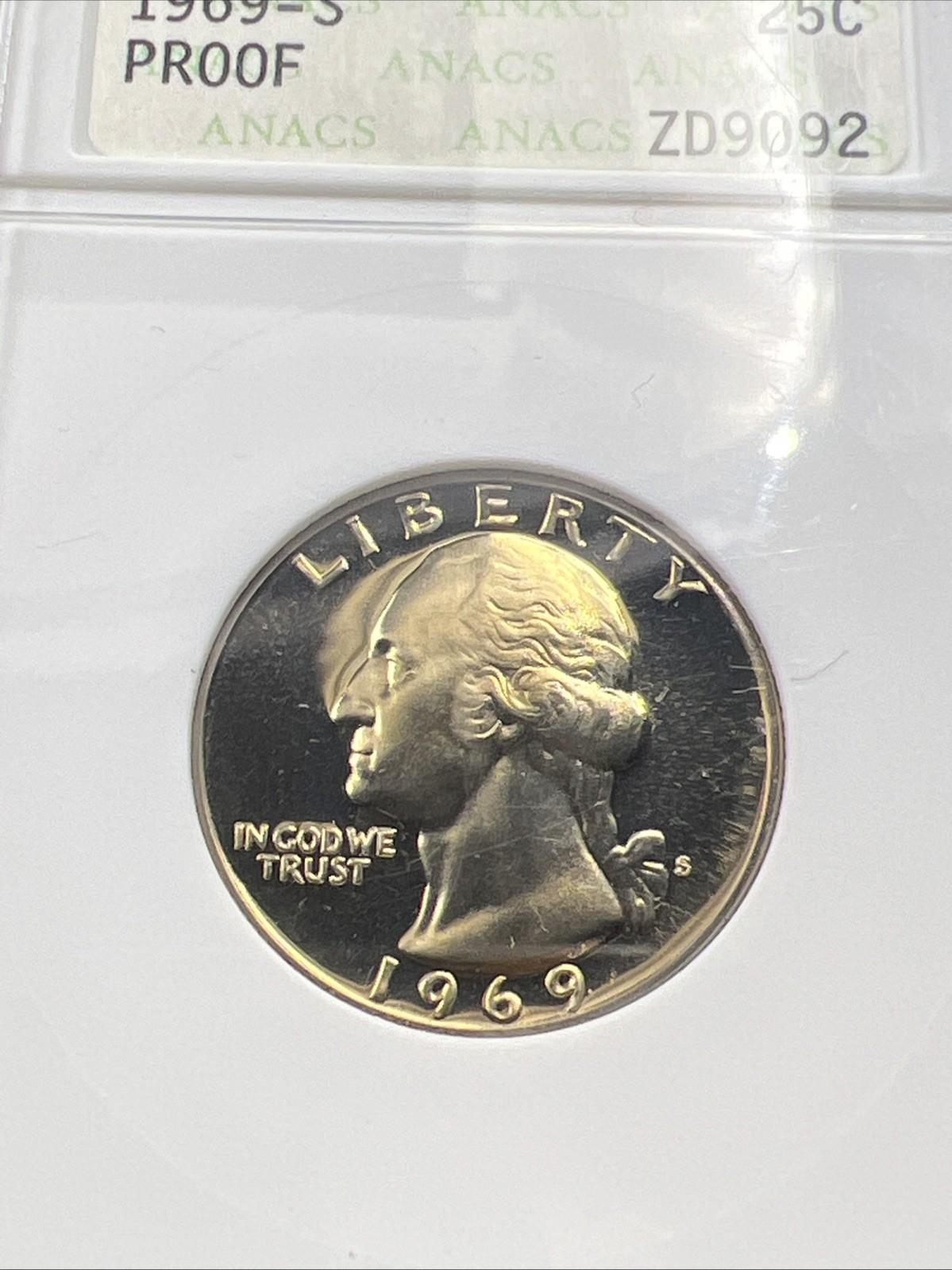 Retro ANACS Slab 1967 S 25c Washington Copper Nickel Proof Quarter PF67