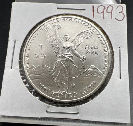 1993 Mo Mexico 1 oz Silver Libertad .999 Plata Pura Coin Gem BU UNC SK#1A