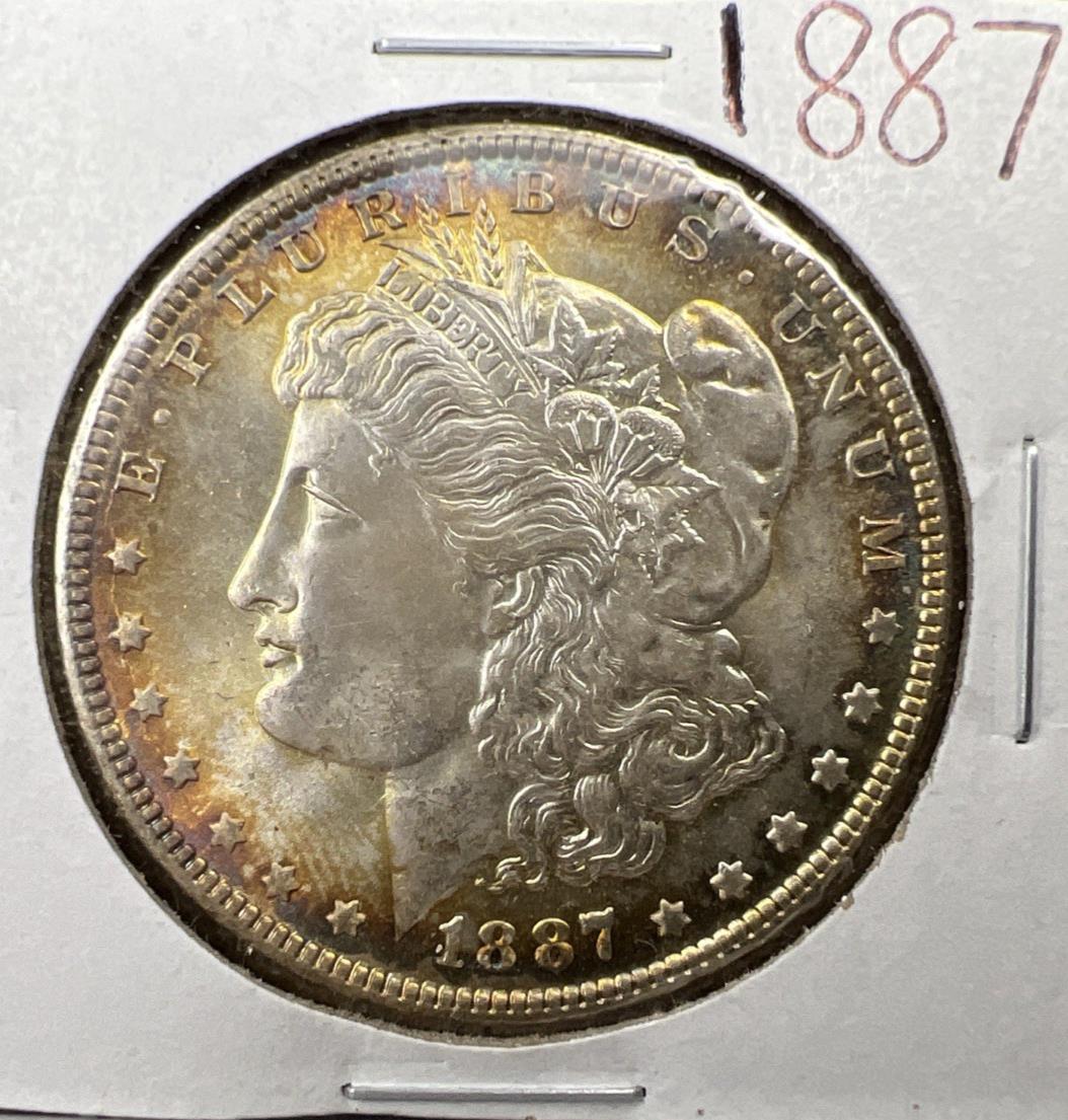 1887 P $1 Morgan Silver Dollar Coin CH BU UNC Nice Toning Toner SK#A