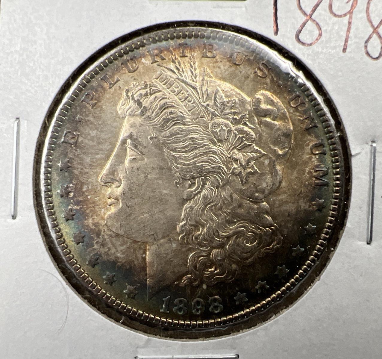 1898 P $1 Morgan Silver Dollar Coin Choice AU About unc neat toning toner
