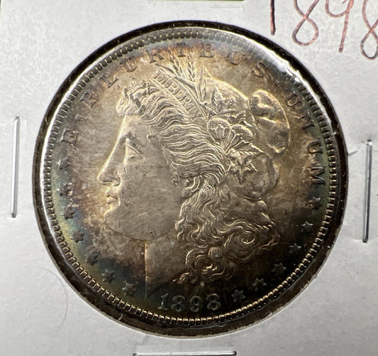 1898 P $1 Morgan Silver Dollar Coin Choice AU About unc neat toning toner