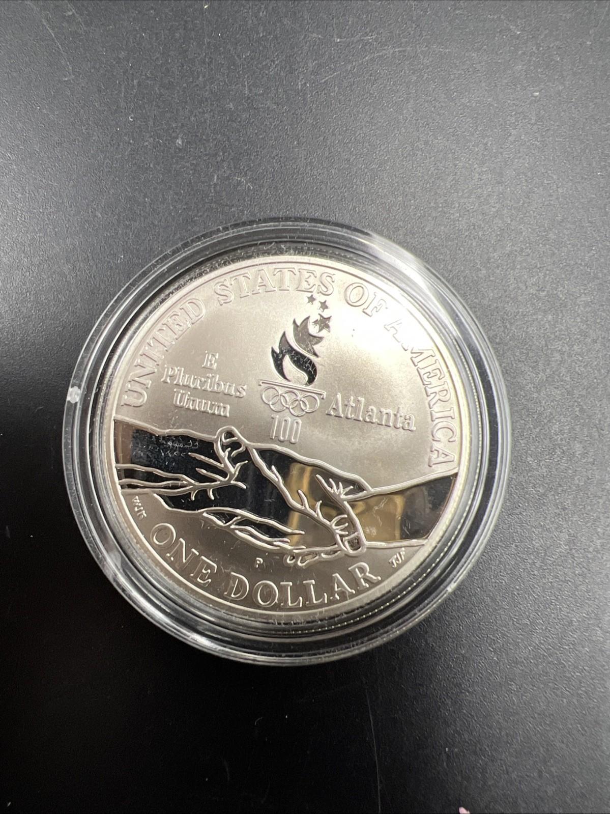 1995 P Atlanta Olympics Cycling Commemorative Silver Dollar Coin Gem Proof n Cap
