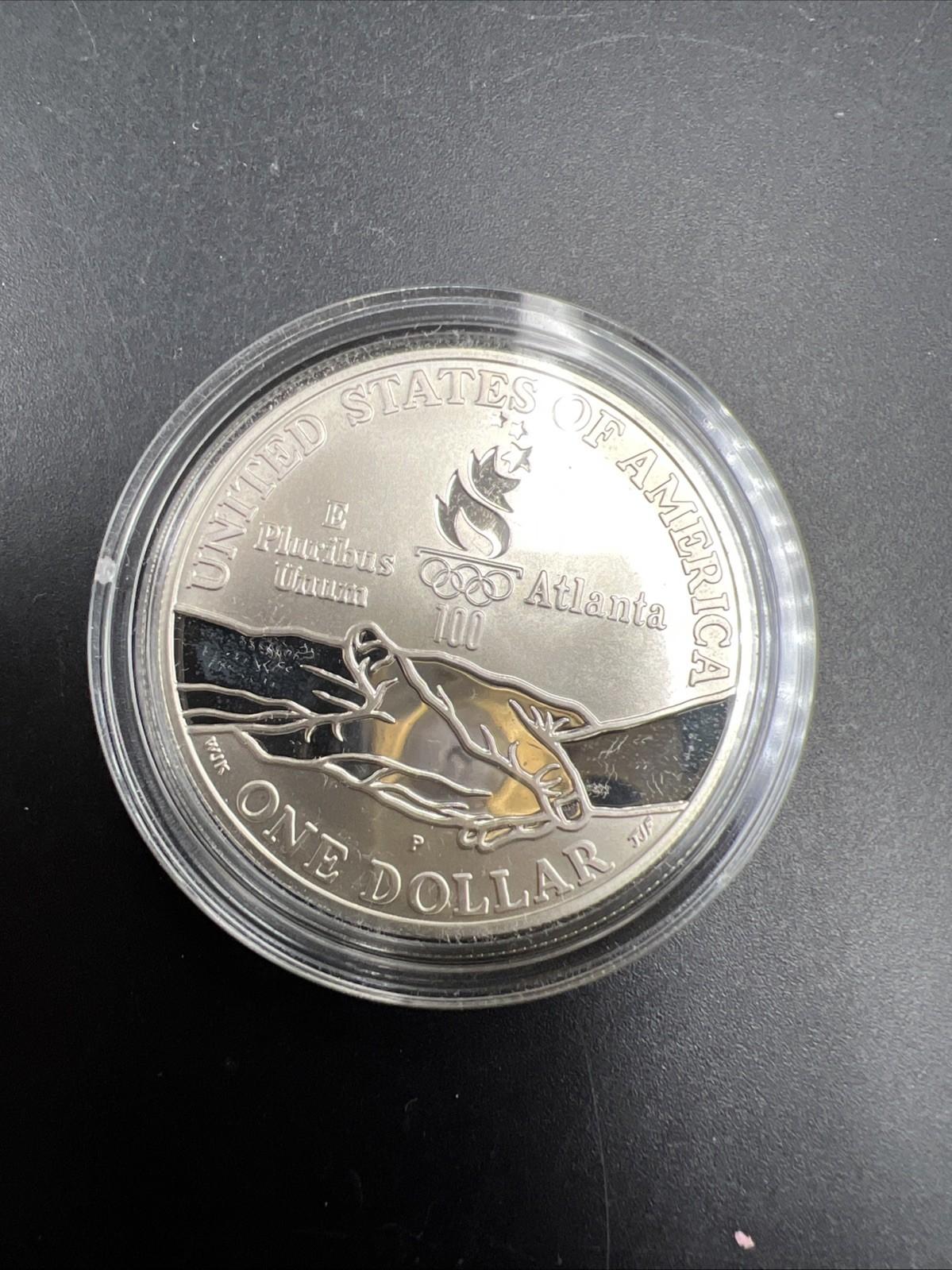 1995 P Atlanta Olympics Cycling Commemorative Silver Dollar Coin Gem Proof n Cap