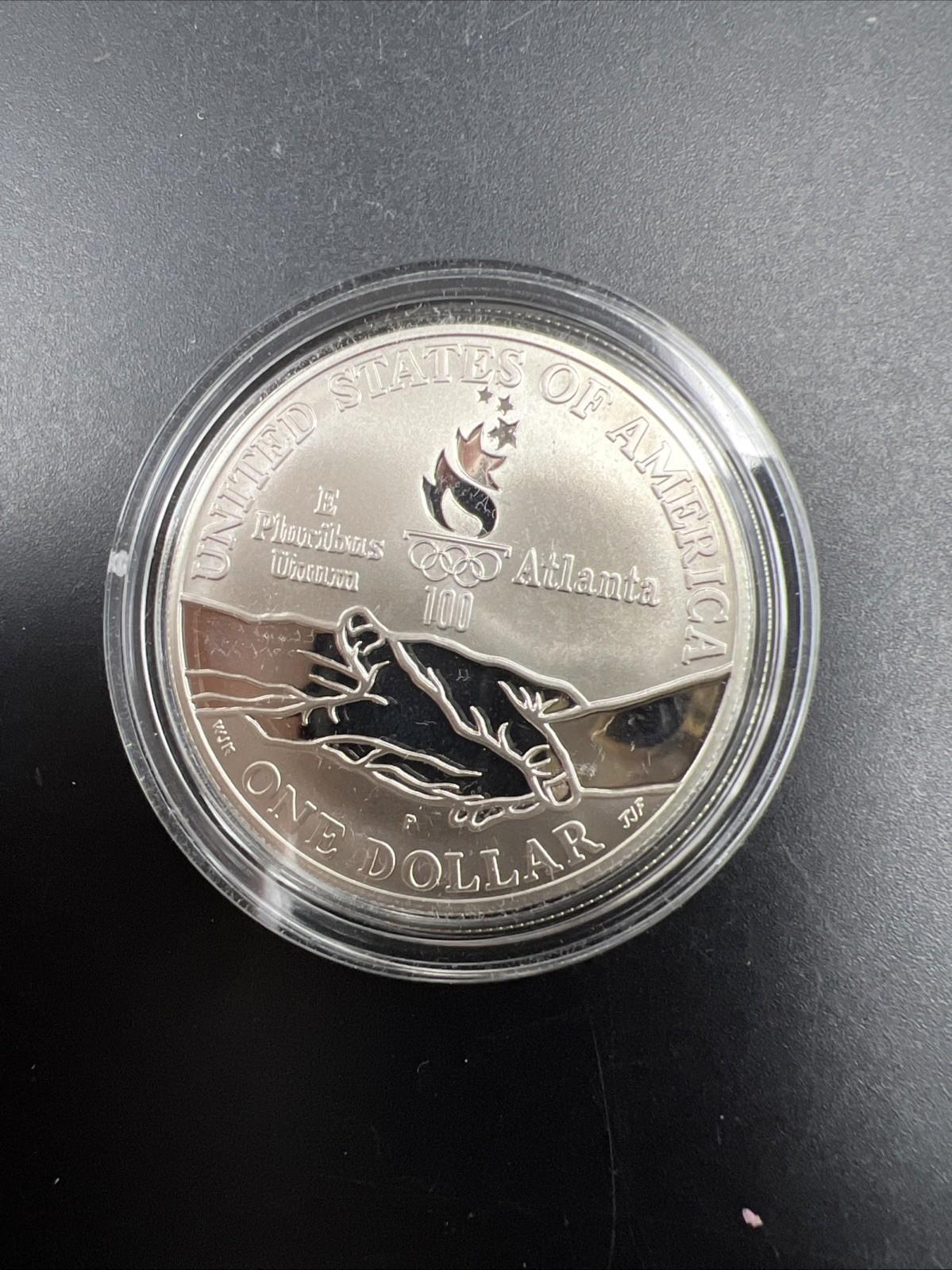 1995 P Atlanta Olympics Cycling Commemorative Silver Dollar Coin Gem Proof n Cap