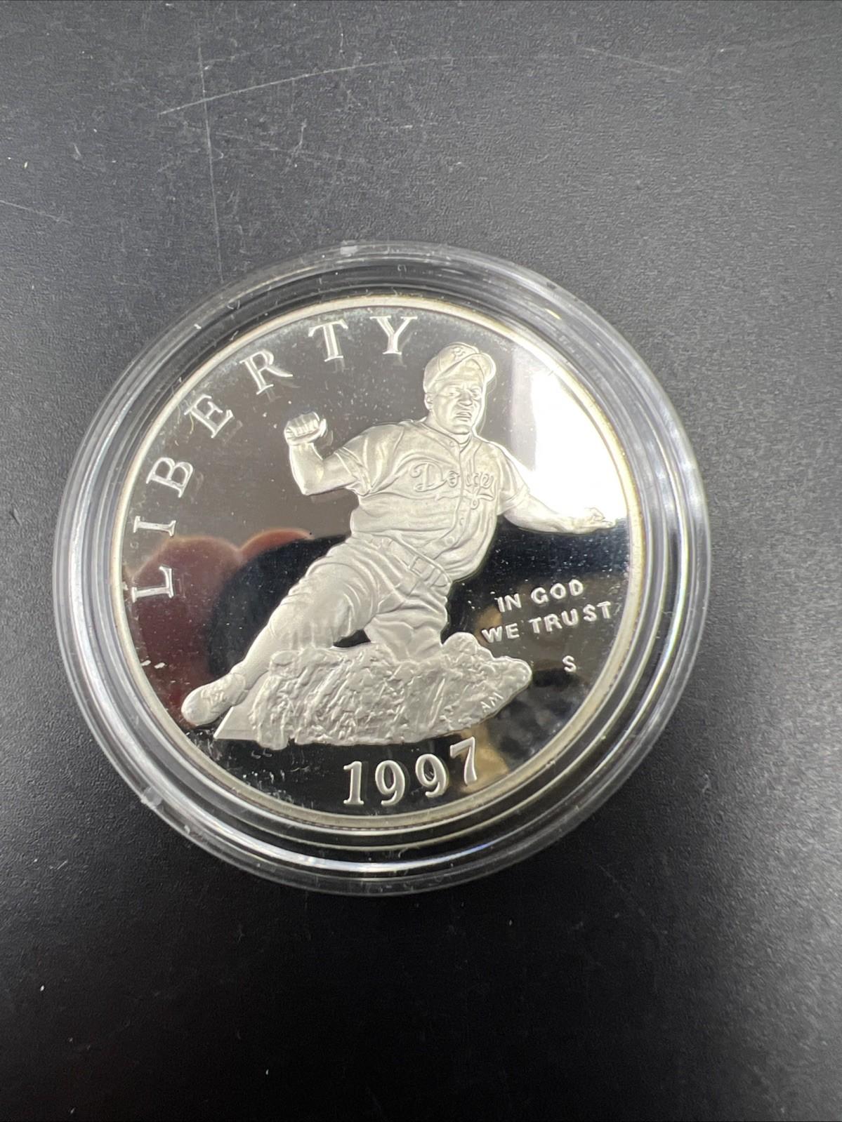 1997 Jackie Robinson MLB Baseball Dodgers Commemorative Silver Dollar Gem Proof