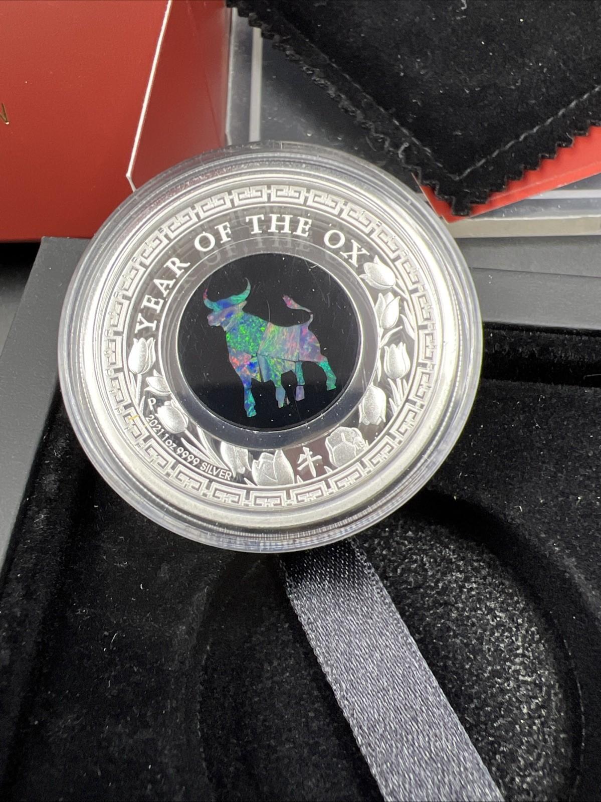 2021 Australia Opal Series Lunar Year of OX 1oz Silver Proof $1 Coin - Used Box