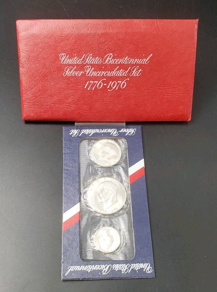 1976 S US Mint Silver UNC Bicentennial 3 Coin Set BU 40% Silver