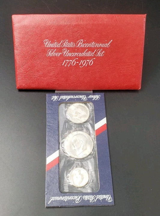 1976 S US Mint Silver UNC Bicentennial 3 Coin Set BU 40% Silver